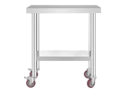 Mesa de Trabajo en Acero Inoxidable SucceBuy, 76x46x86 cm, Capacidad de Carga 100 kg, 4 Rodillos, para Cocina Comercial, Restaurante