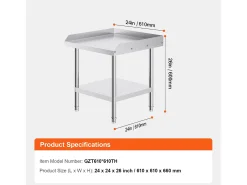 Mesa de Trabajo SucceBuy Mesa de Trabajo de Acero Inoxidable de 60.96 x 60.96 cm para Preparación de Alimentos de Restaurante
