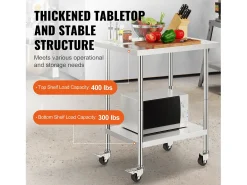 Mesa de Trabajo SucceBuy Mesa de Trabajo de Acero Inoxidable de 60.96 x 76.2 cm con 4 Ruedas