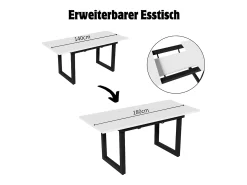 Mesa extensible 140/180 x 80 cm - Patas de metal - Blanco y negro
