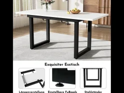 Mesa extensible 140/180 x 80 cm - Patas de metal - Blanco y negro