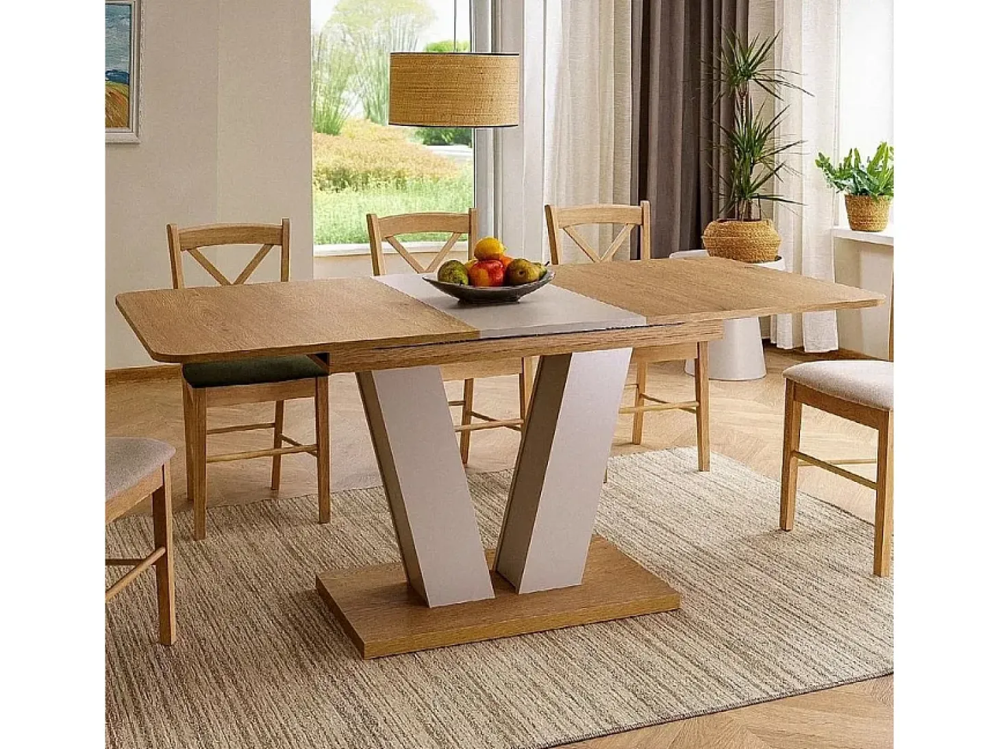 Mesa extensible beige rosado y madera 136 - 176 cm