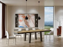 Mesa extensible Bidy de 6 a 20 plazas L 160 a 420 cm madera clara y estructura de metal antracita