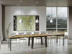 Mesa extensible Bidy de 6 a 20 plazas L 160 a 420 cm madera clara y estructura de metal antracita
