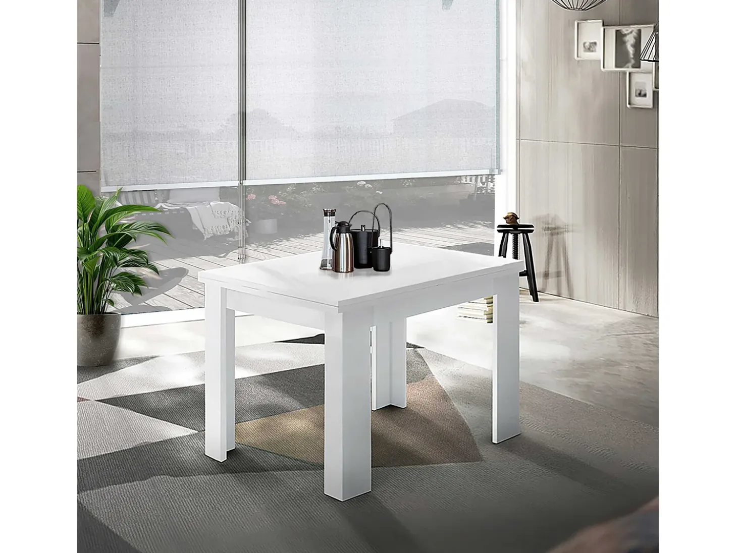Mesa extensible blanca de diseño moderno 90-180x90cm salón y cocina Jesi Liber