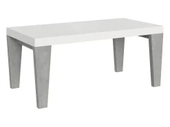 Mesa extensible blanca y patas de madera gris hormigón de 6 a 20 plazas Kristo de 180 a 440 cm-Soporte 2 pies