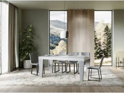Mesa extensible blanca y patas de madera gris hormigón de 6 a 20 plazas Kristo de 180 a 440 cm-Soporte 2 pies