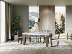Mesa extensible blanca y patas de madera de nogal para 6 a 12 personas Kristo L 180 a 284 cm-Soporte 2 pies