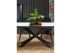 Mesa extensible cerámica mármol blanco/gris patas negras 160/200×90 cm