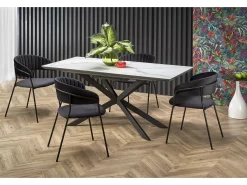 Mesa extensible cerámica mármol blanco/gris patas negras 160/200×90 cm