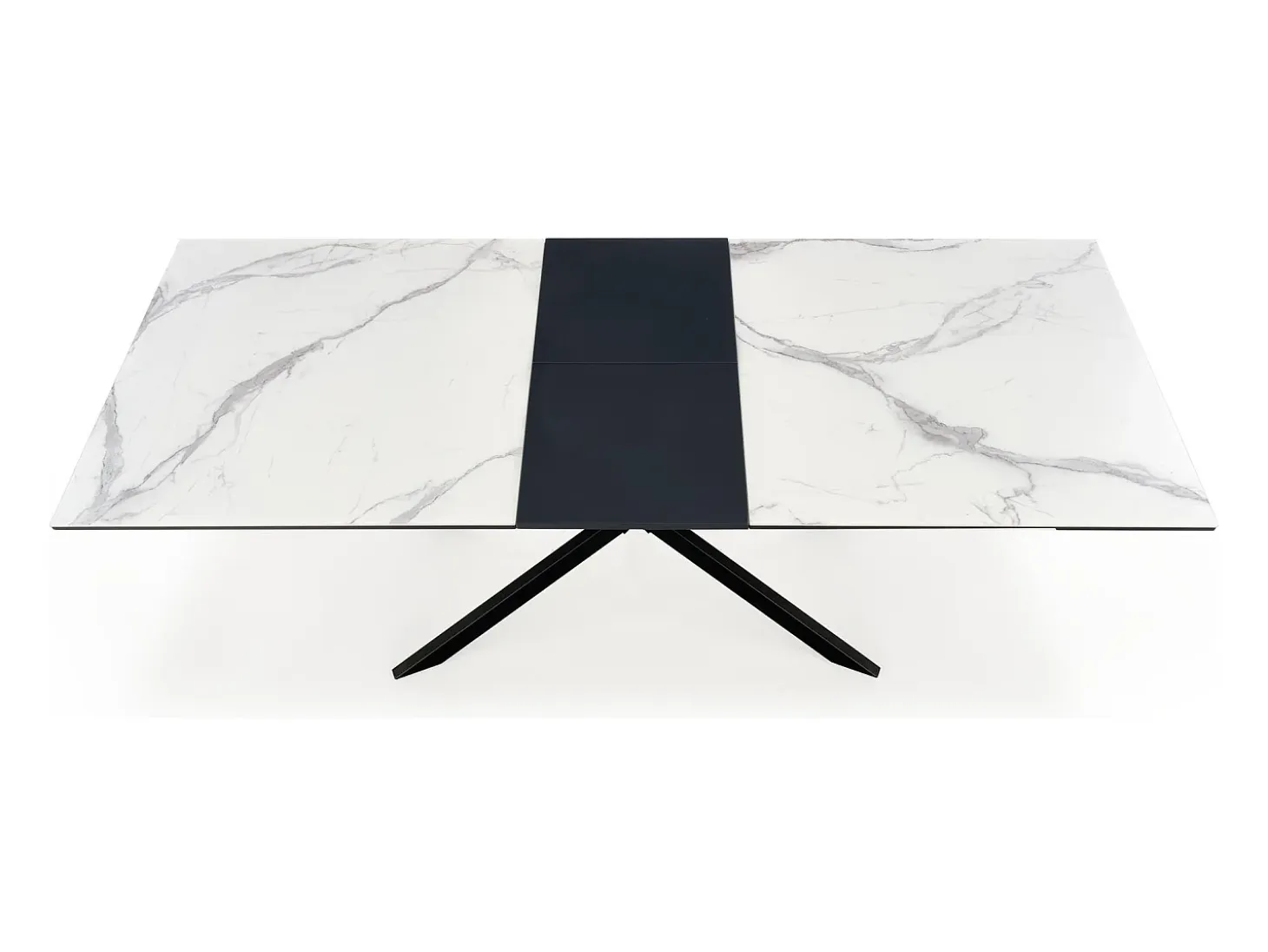 Mesa extensible cerámica mármol blanco/gris patas negras 160/200×90 cm