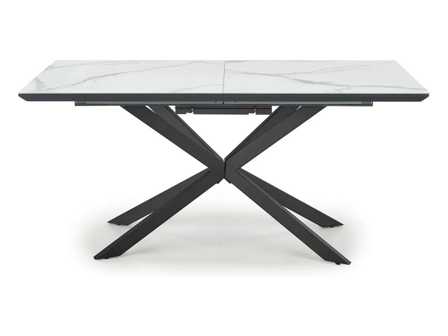 Mesa extensible cerámica mármol blanco/gris patas negras 160/200×90 cm