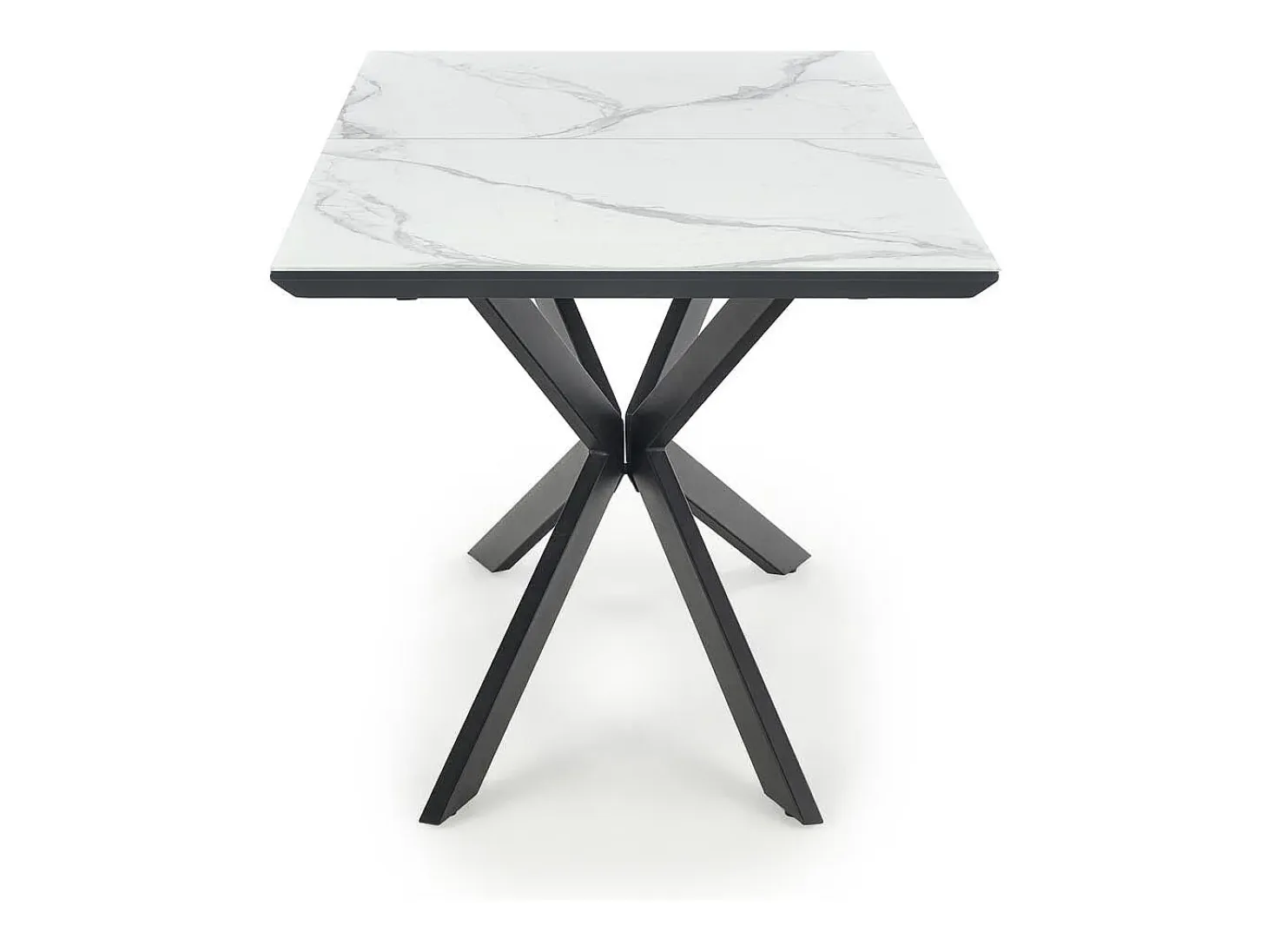 Mesa extensible cerámica mármol blanco/gris patas negras 160/200×90 cm