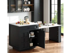 Mesa extensible con almacenaje, MDF y metal, diseño moderno, color negro (133-202x70x93,5 cm)