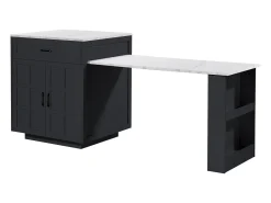 Mesa extensible con almacenaje, MDF y metal, diseño moderno, color negro (133-202x70x93,5 cm)