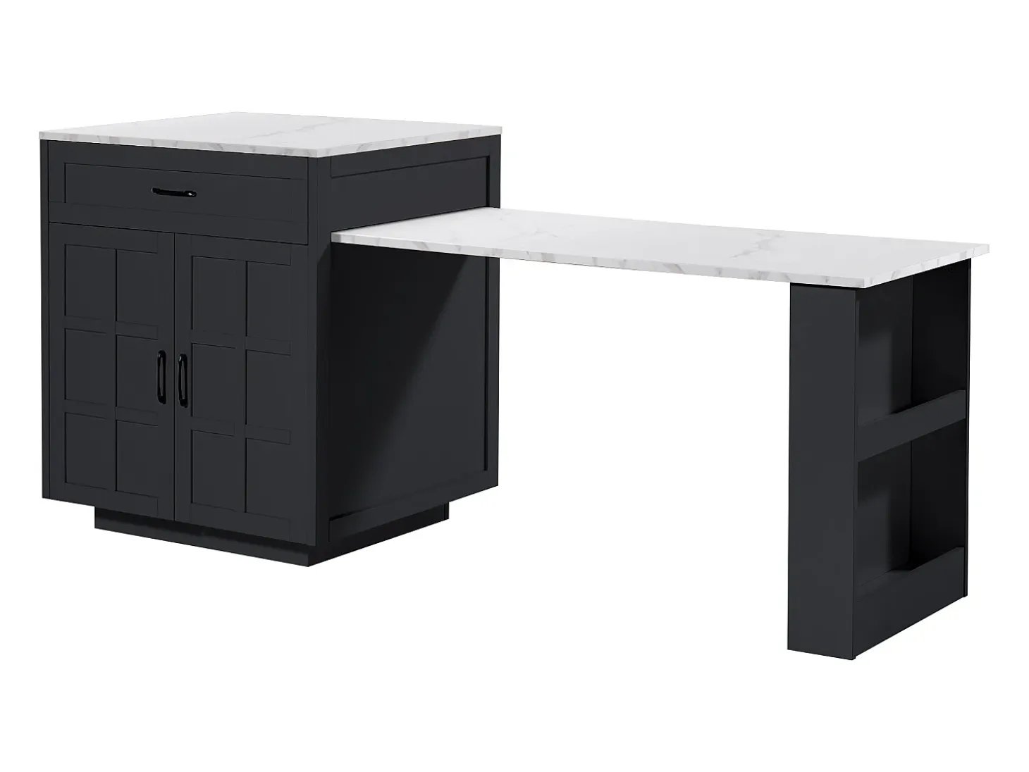 Mesa extensible con almacenaje, MDF y metal, diseño moderno, color negro (133-202x70x93,5 cm)