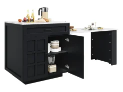 Mesa extensible con almacenaje, MDF y metal, diseño moderno, color negro (133-202x70x93,5 cm)