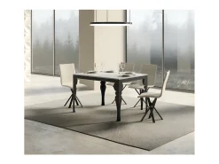 Mesa extensible con patas de acero antracita, estilo oriental Torza evolución-Color Blanco-Soporte 2 pies-Ancho extensible