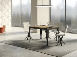 Mesa extensible con patas de acero antracita, estilo oriental Torza evolución-Color Natural-Soporte 2 pies-Ancho extensible