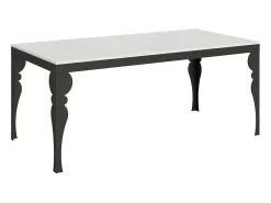 Mesa extensible con patas de acero antracita, estilo oriental Torza evolución-Color Natural-Soporte 4 pies-Ancho extensible