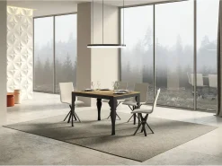Mesa extensible con patas de acero antracita, estilo oriental Torza evolución-Color Natural-Soporte 4 pies-Ancho extensible