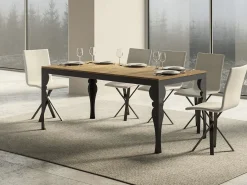Mesa extensible con patas de acero antracita, estilo oriental Torza evolución-Color Natural-Soporte 2 pies-Ancho extensible