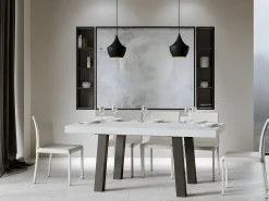 Mesa extensible con patas de acero antracita Bridy-Color Blanco-Ancho extensible