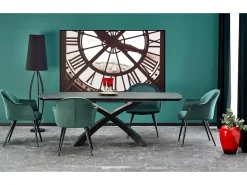 Mesa extensible cristal gris patas acero negro 180/220×89 cm
