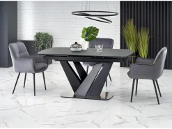 Mesa extensible cristal gris oscuro patas acero negro 160/200×90 cm