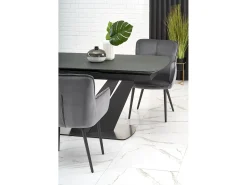 Mesa extensible cristal gris oscuro patas acero negro 160/200×90 cm