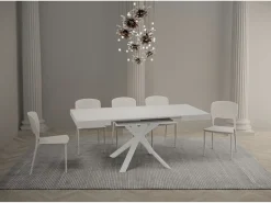 Mesa extensible cuadrada pequeña 90x90/194 cm patas acero blanco Karzy-Color Gris cemento