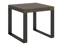Mesa extensible cuadrada pequeña 90x90/246 cm Tiroz-Color Natural-Base y soporte con ruedas-3 alargaderas finas