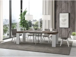 Mesa extensible cuadrada pequeña en madera de nogal y blanco de 90 a 246 cm Ribo