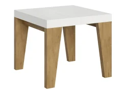 Mesa extensible cuadrada pequeña en madera blanca y roble natural de 90 a 246 cm Naxo-Soporte 2 pies