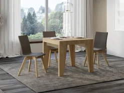 Mesa extensible cuadrada pequeña 90x90/246 cm Naxo-Color Natural-Soporte 4 pies-3 alargaderas finas