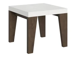 Mesa extensible cuadrada pequeña en madera blanca y nogal de 90 a 246 cm Naxo-Soporte 2 pies