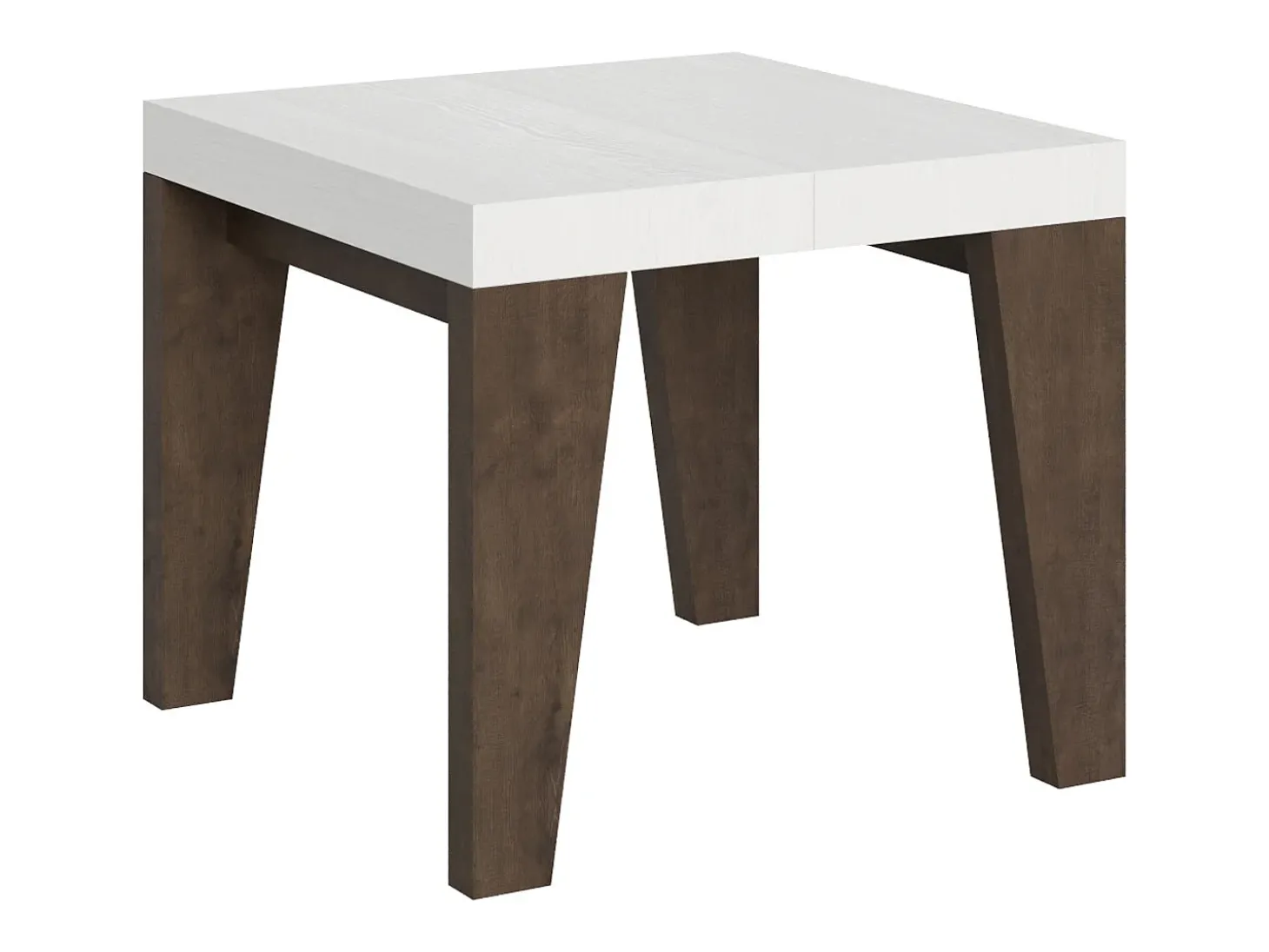 Mesa extensible cuadrada pequeña en madera blanca y nogal de 90 a 246 cm Naxo-Soporte 2 pies