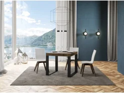 Mesa extensible cuadrada pequeña 90x90/246 cm Tiroz-Color Marrón-Soporte 4 pies-3 alargaderas gruesas