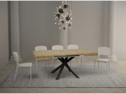 Mesa extensible cuadrada pequeña 90x90/194 cm patas acero antracita Karzy-Color Marrón