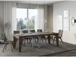 Mesa extensible cuadrada pequeña 90x90/246 cm Naxo-Color Marrón-Soporte 4 pies-3 alargaderas gruesas