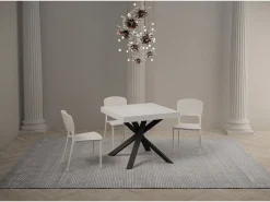 Mesa extensible cuadrada pequeña 90x90/194 cm patas acero antracita Karzy-Color Blanco