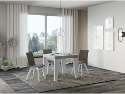 Mesa extensible cuadrada pequeña en madera blanca y gris de 90 a 246 cm Nako-Soporte 4 pies