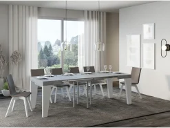 Mesa extensible cuadrada pequeña en madera blanca y gris de 90 a 246 cm Nako-Soporte 4 pies