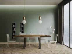 Mesa extensible de 6 a 16 plazas L120 a 380 cm madera clara y estructura de metal gris oscuro Tsara-Soporte 2 pies