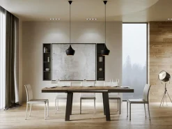 Mesa extensible de 6 a 16 plazas L 120 a 380 cm madera oscura y estructura de metal antracita Bidy