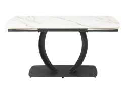 Mesa extensible de comedor en cerámica y metal negro - Efecto mármol blanco - OLIFIA