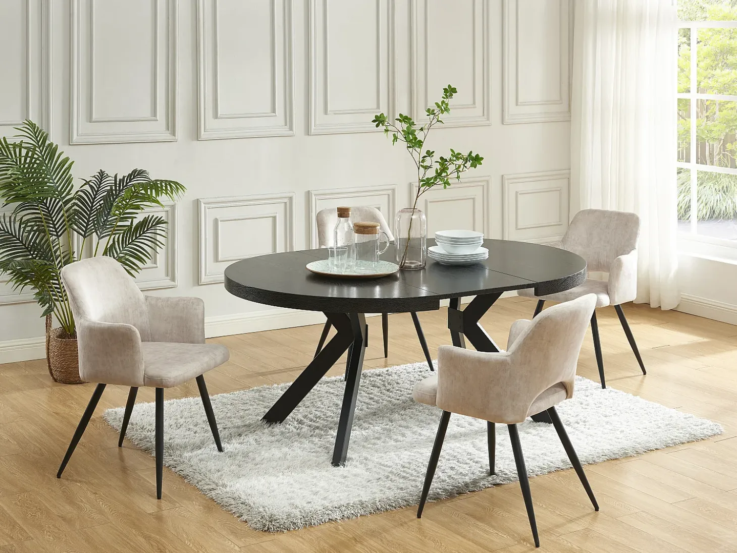 Mesa extensible de comedor 4 a 8 comensales de MDF y acero - Color: negro - KOMONI