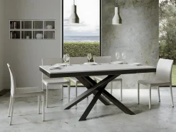 Mesa extensible de diseño con patas entrelazadas antracita Klass-Color Blanco-Ancho extensible