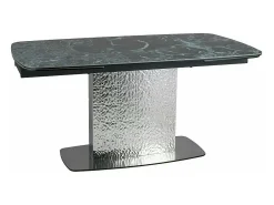 Mesa extensible de diseño con aspecto de mármol verde y pata central de acero inoxidable Eglantine