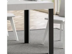 Mesa extensible de madera con 4 patas de madera y acero antracita Liva-Color Blanco-Soporte 4 pies-Ancho extensible